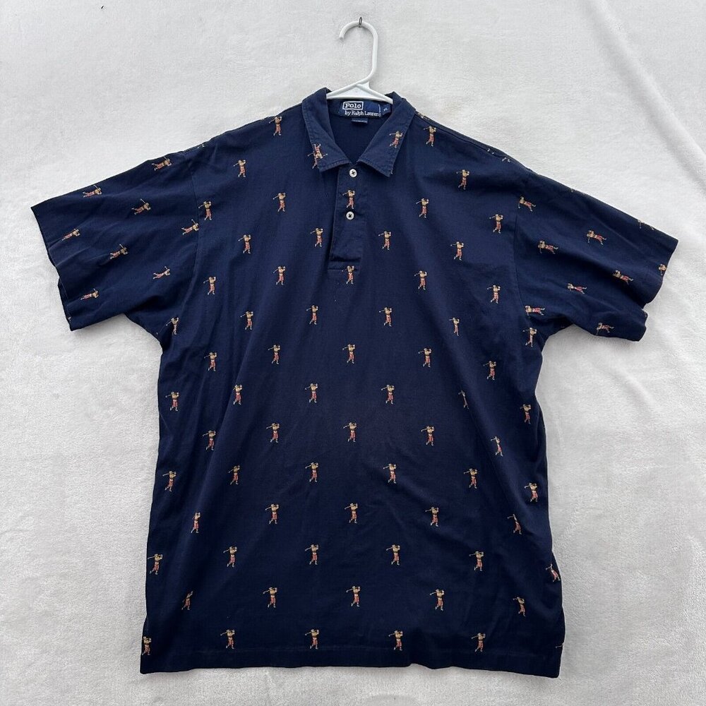 Polo Ralph Lauren Polo Shirt Mens XL Blue Golf Player Geometric Preppy Casual
